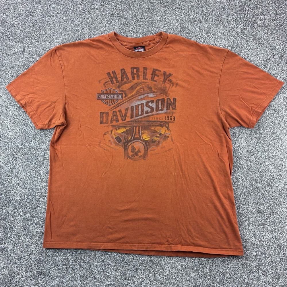 Harley Davidson Shirt Mens 2XL Orange Motorcycle Biker Skull Orlando Florida‎